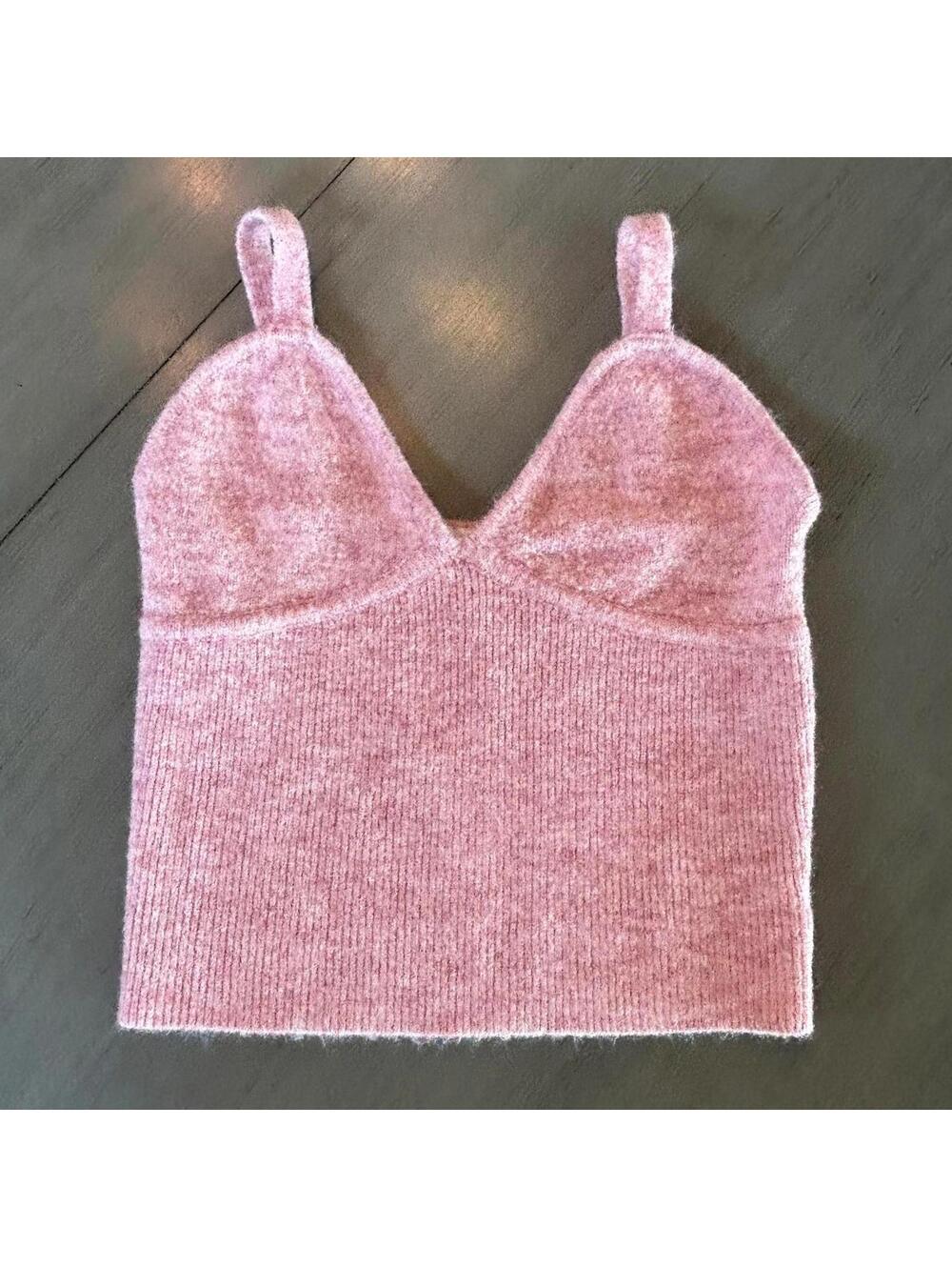 Wayf Womens Barbie Knit Tank Top Size Small Pink Ribbed Cropped Y2K